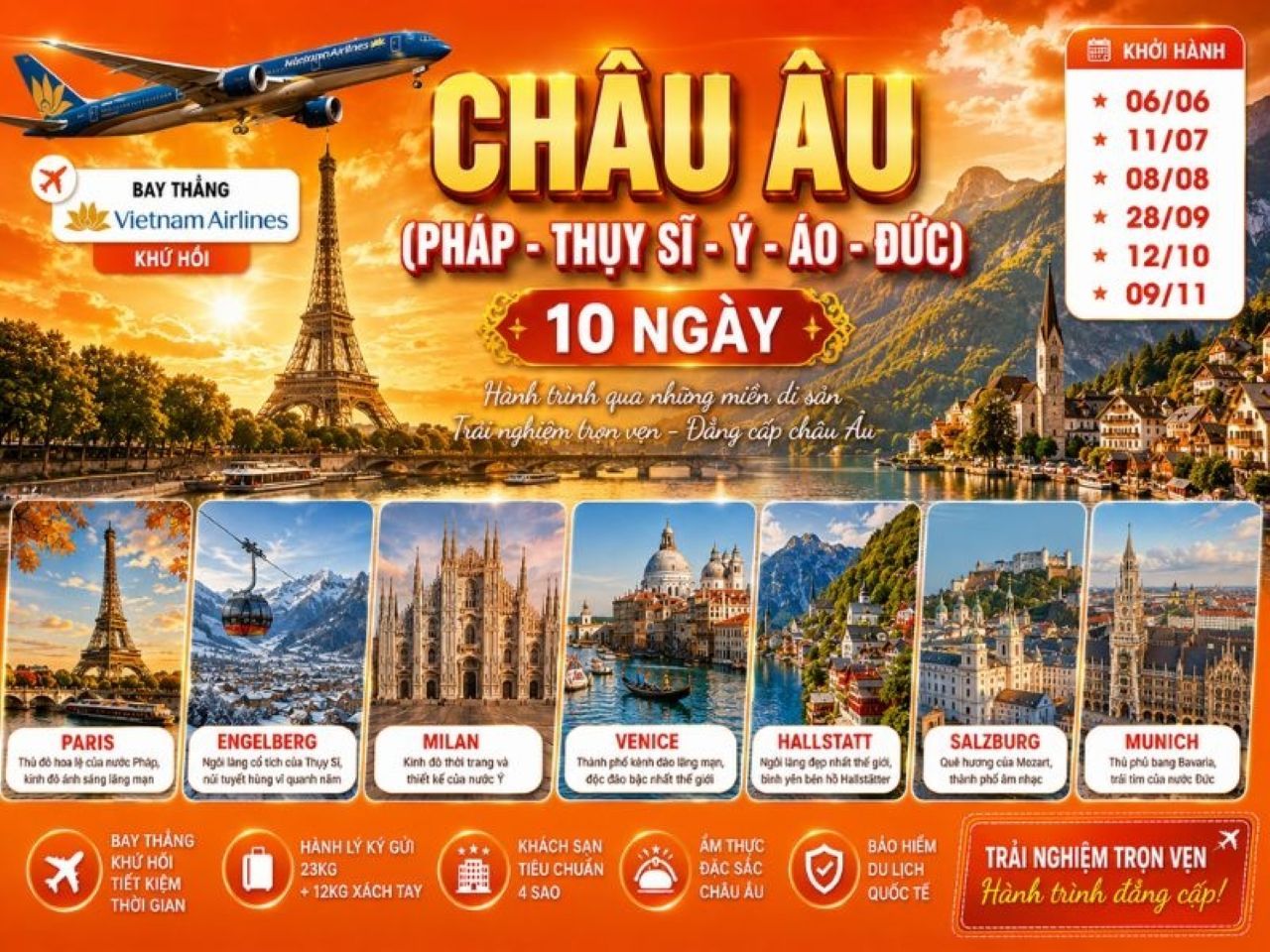 TOUR CHÂU ÂU - 5 NƯỚC TÂY ÂU: PHÁP - THỤY SĨ - Ý - ÁO - ĐỨC