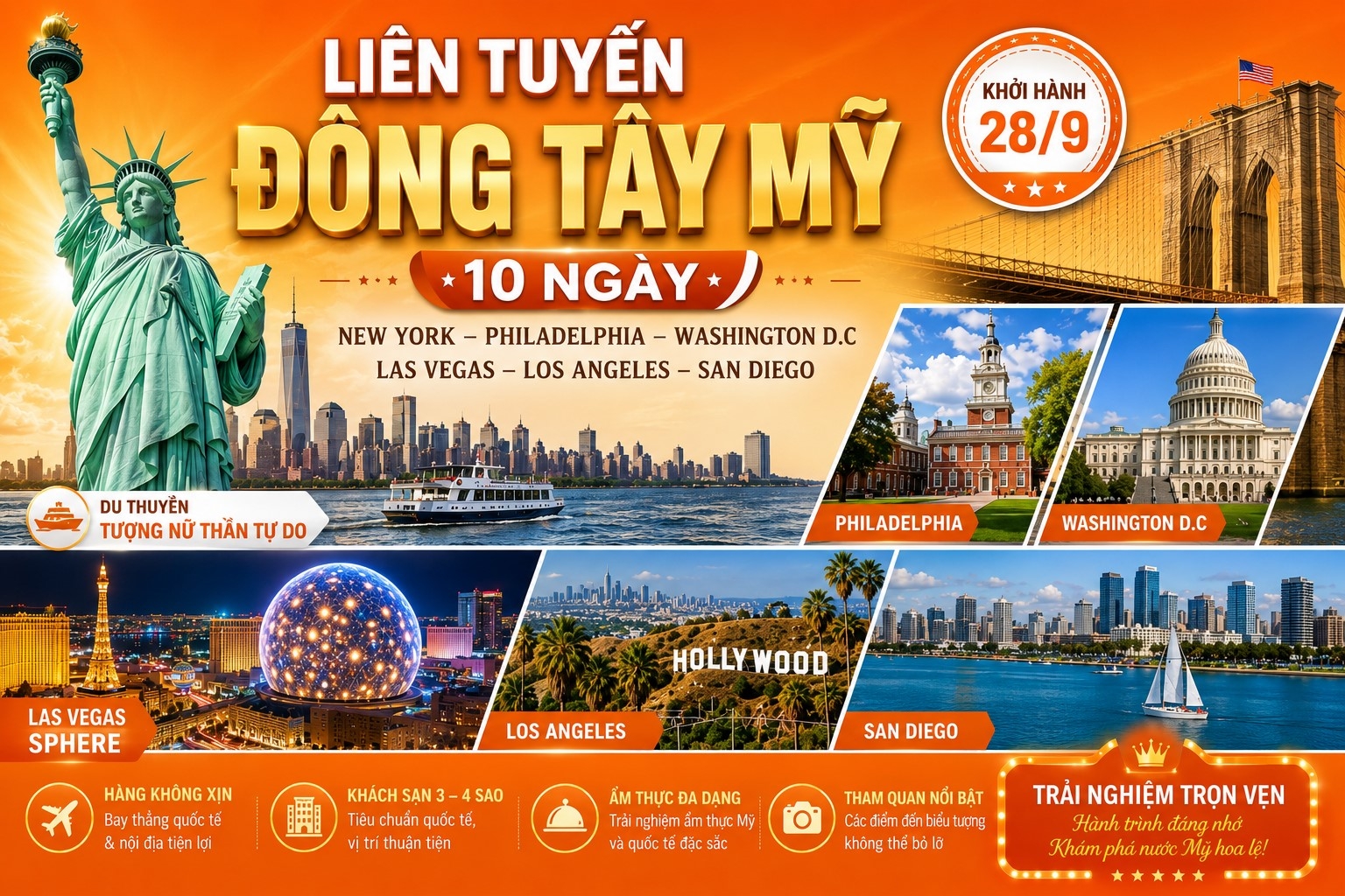 TOUR LIÊN TUYẾN 2 BỜ NƯỚC MỸ: New York, Washington D.C, Las Vegas, Los Angeles, San Diego