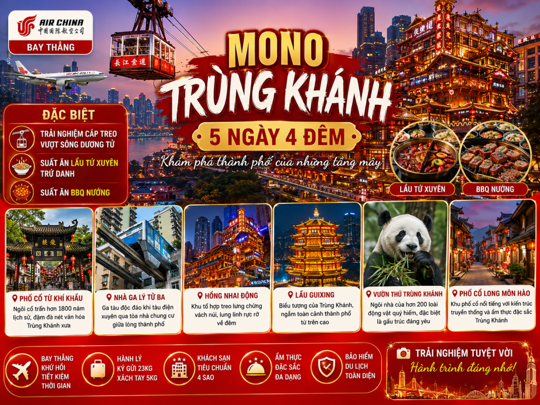 TOUR TRUNG QUỐC: TRUNG HOA DU KÝ - TRÙNG KHÁNH